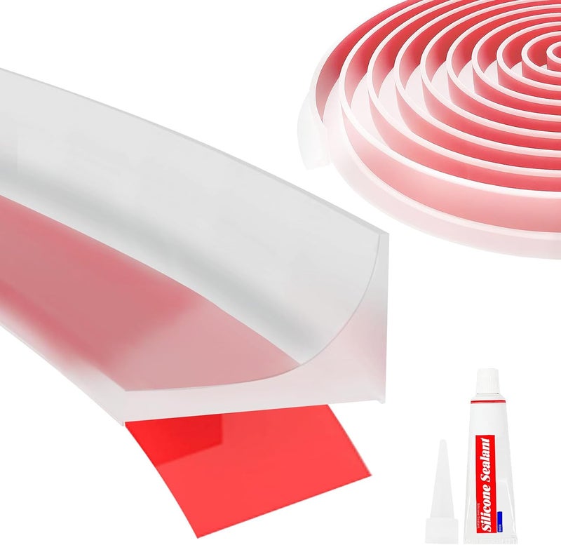 DLYYPLUS Store Shower Threshold Water Dam Barrier 39", Silicone Sealant Included, Collapsible Self-Adhesive Water Blocker, Shower Door Water Stopper for Floor Bathroom Kitchen Bathtub Sink - Image 1